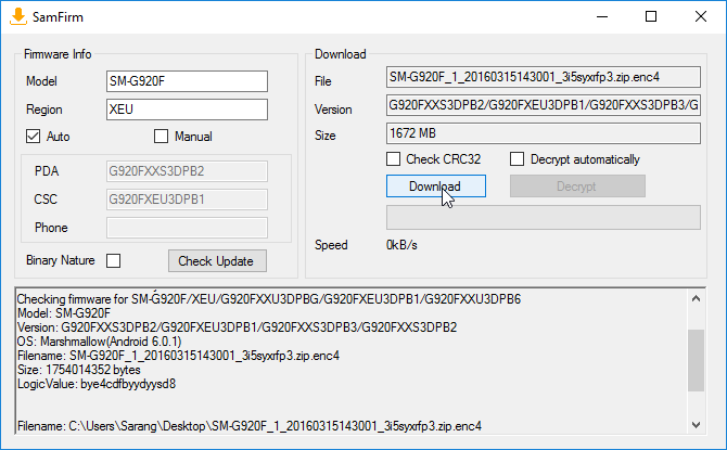 Download Samsung Galaxy Full Firmware using SamFirm