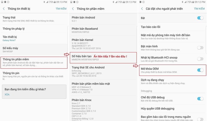 how to oem unlock galaxy note7 developer options