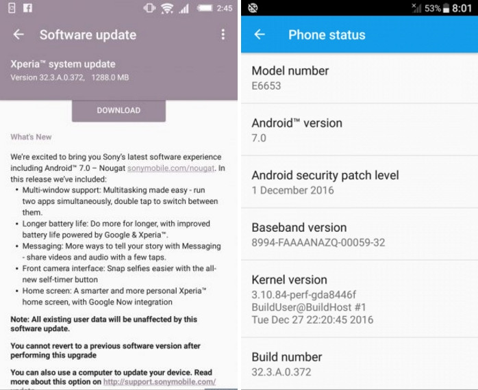 downlaod Android 7.0 Nougat for Xperia Z5 family 32.3.A.0.372