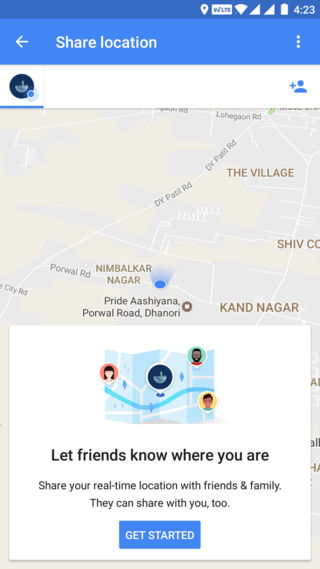 Google Maps Share location option enabled