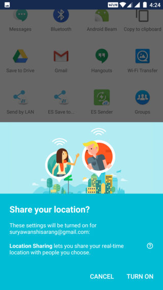 Google Maps turn on real-time location sharing