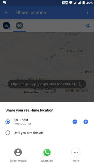 select time for Google Maps real-time location sharing