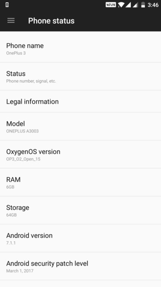 Open Beta 15 for OnePlus 3 and Beta 6 for OnePlus 3T settings screenshots