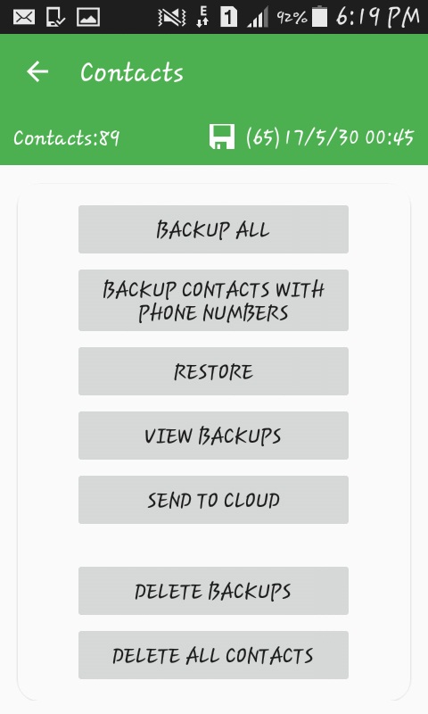 backup contacts with phone numbers