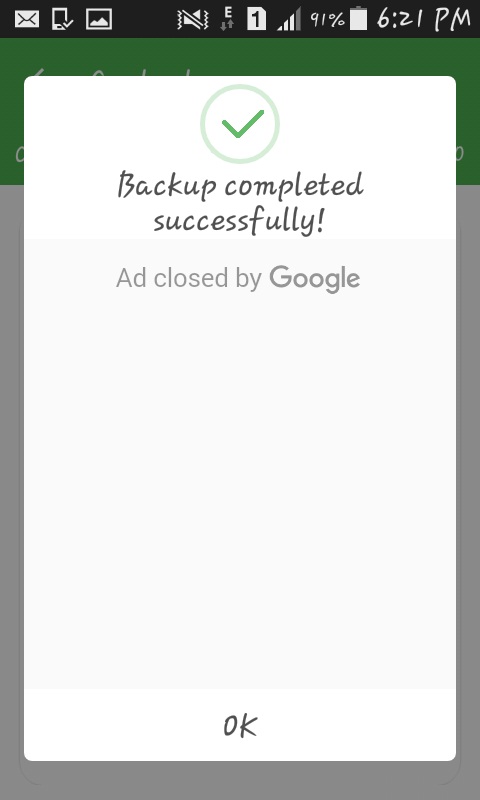 backup completed message