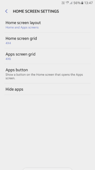 latest Samsung S8 plus launcher screenshots settings