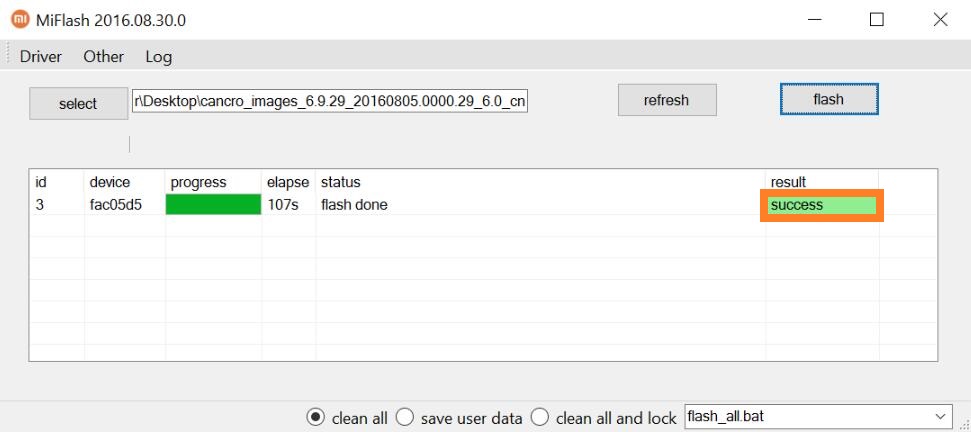 Xiaomi-flashtool-success