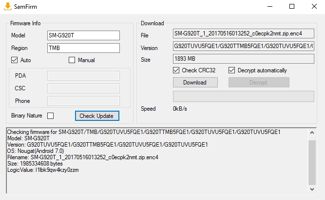 SamFirm Tmobile galaxy S6 Edge Nougat file