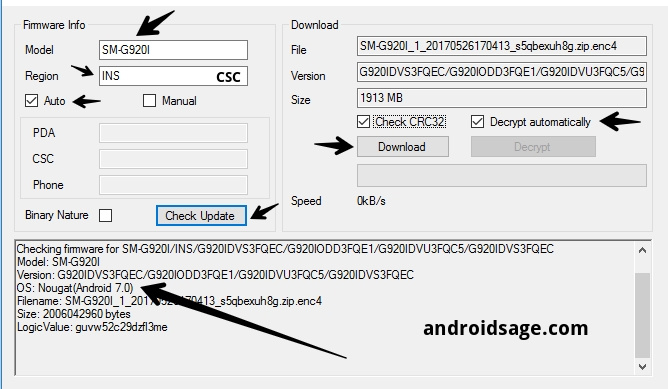 How to use PDACSC to download Samsung firmware update file via SamFirm