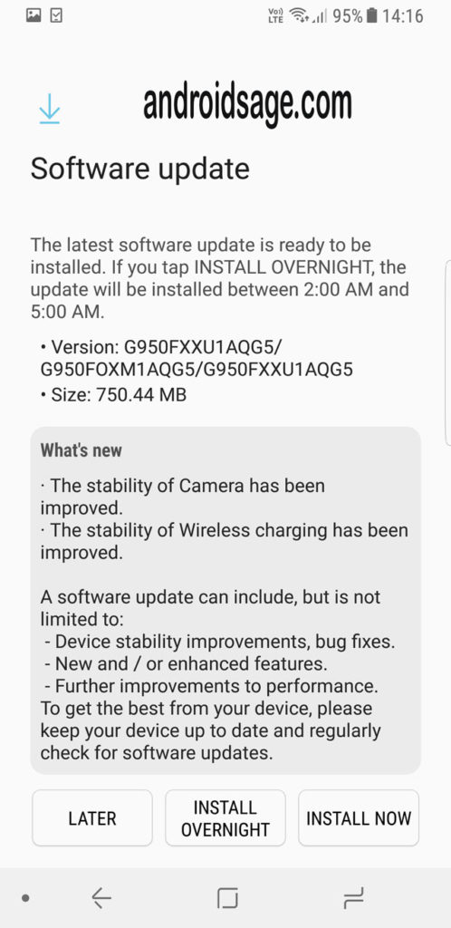 Samsung Galaxy S8 Plus latest update G950FXXU1AQG5 screenshot2