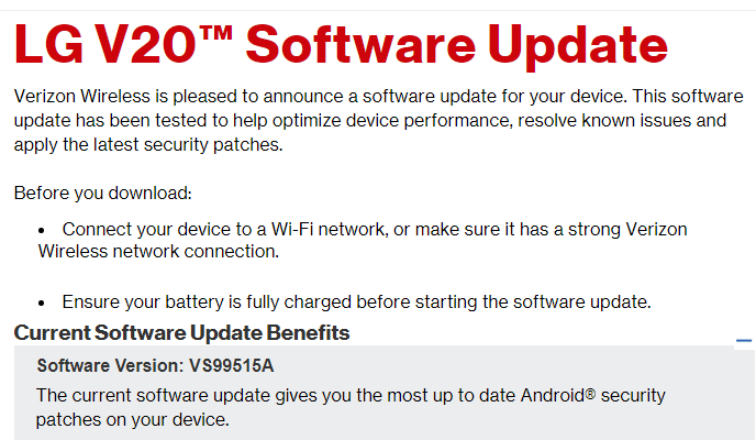 July 2017 security patch for Verizon LG V20