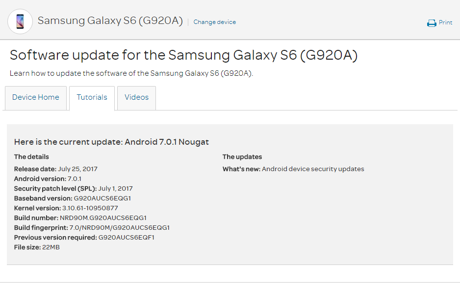 July 2017 security update for Galaxy S6 and S6 Edge