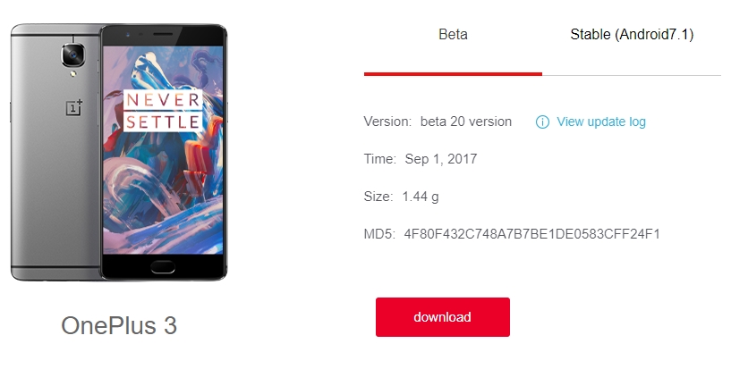 Download hydrogen OS Open Beta 20 version for OnePlus 3