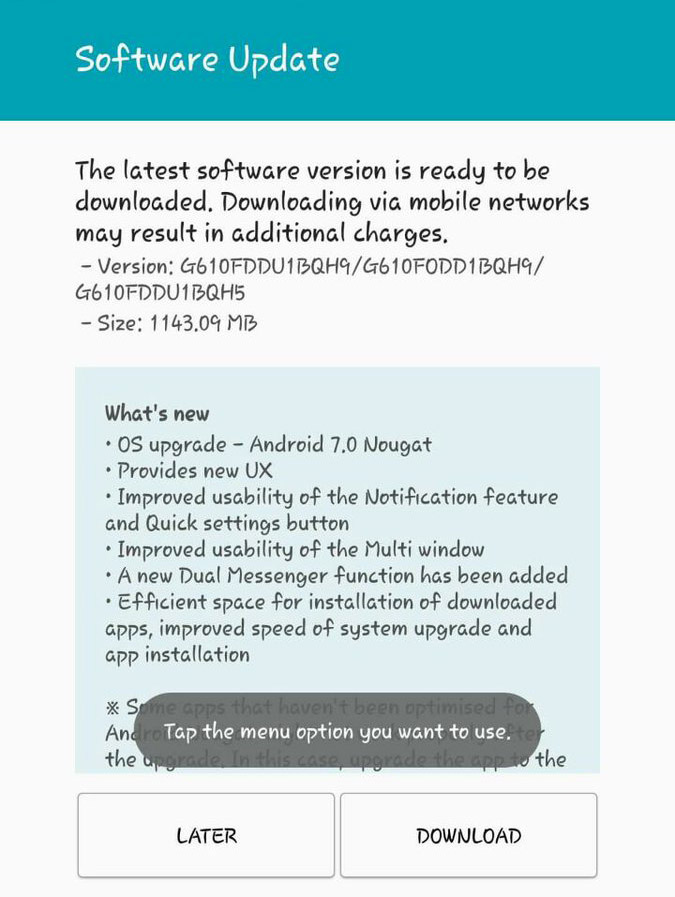 Nougat 7.0 update for Galaxy J7 Prime