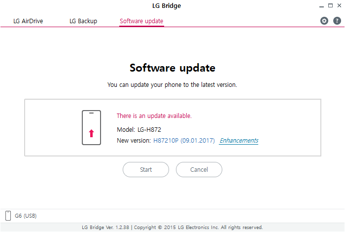 Lg G6 latest update LG bridge