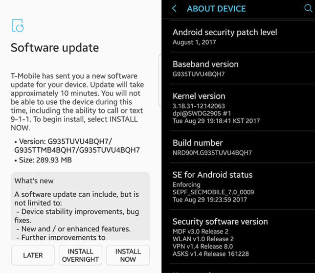  August 2017 security update for Galaxy S7 (Edge)