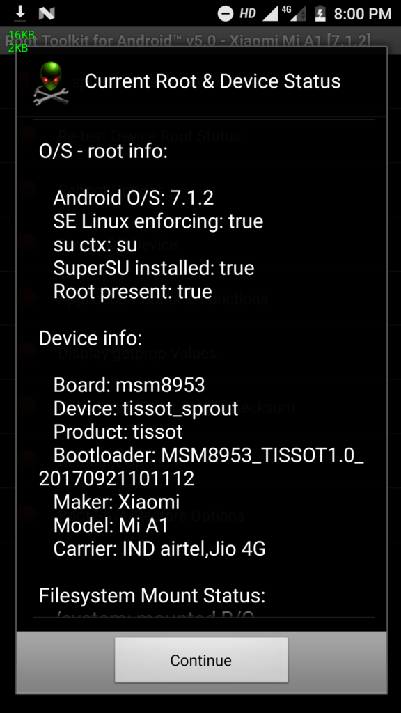 Root Xioami Mi A1 Android One information Screenshot