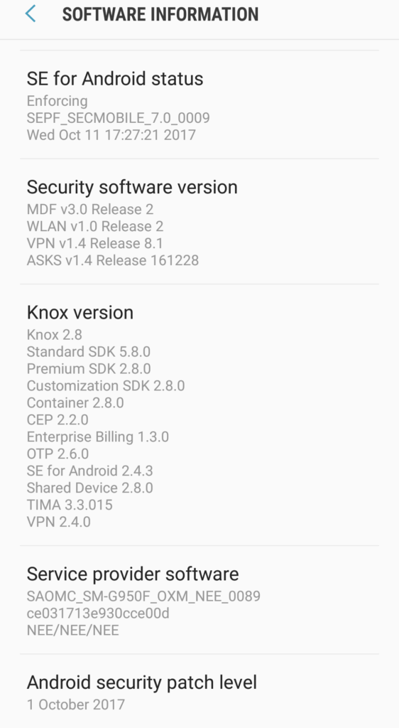 October 2017 Security Patch for Galaxy S8(plus)