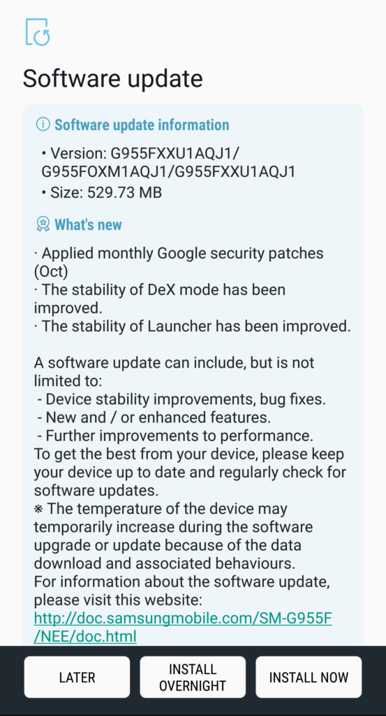 October 2017 Security Patch for Galaxy S8(plus)