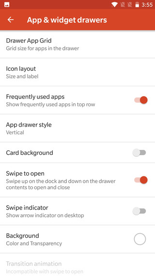 Nova launcher settings enable swipe to open feature 