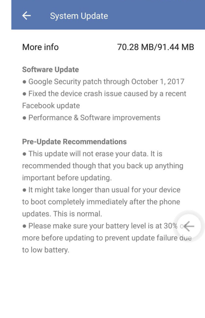 October 2017 security patch for ZTE Blade V8 Pro