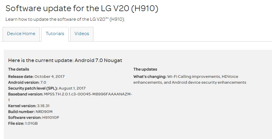 Latest AT&T firmware update for LG V20