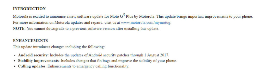 August 2017 firmware update for Moto G5 Plus