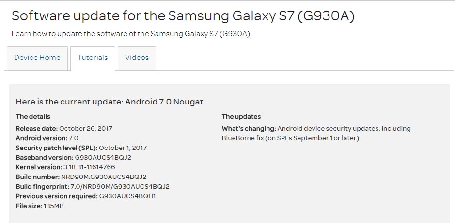 October 2017 Security Patch for AT&T Galaxy S7(Edge)
