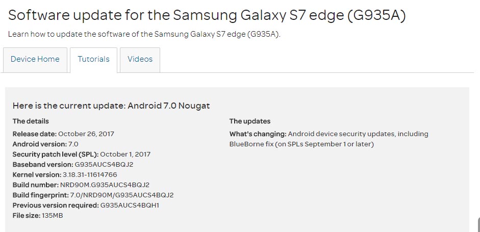 October 2017 Security Patch for AT&T Galaxy S7(Edge)