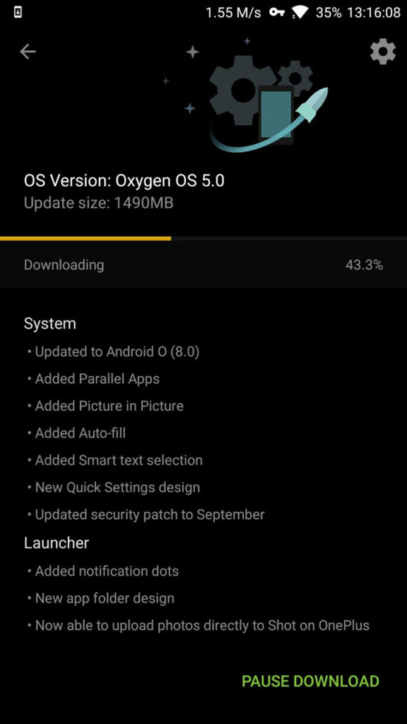 OxygenOS 5.0 for oneplus 3 and 3t OTA downloading