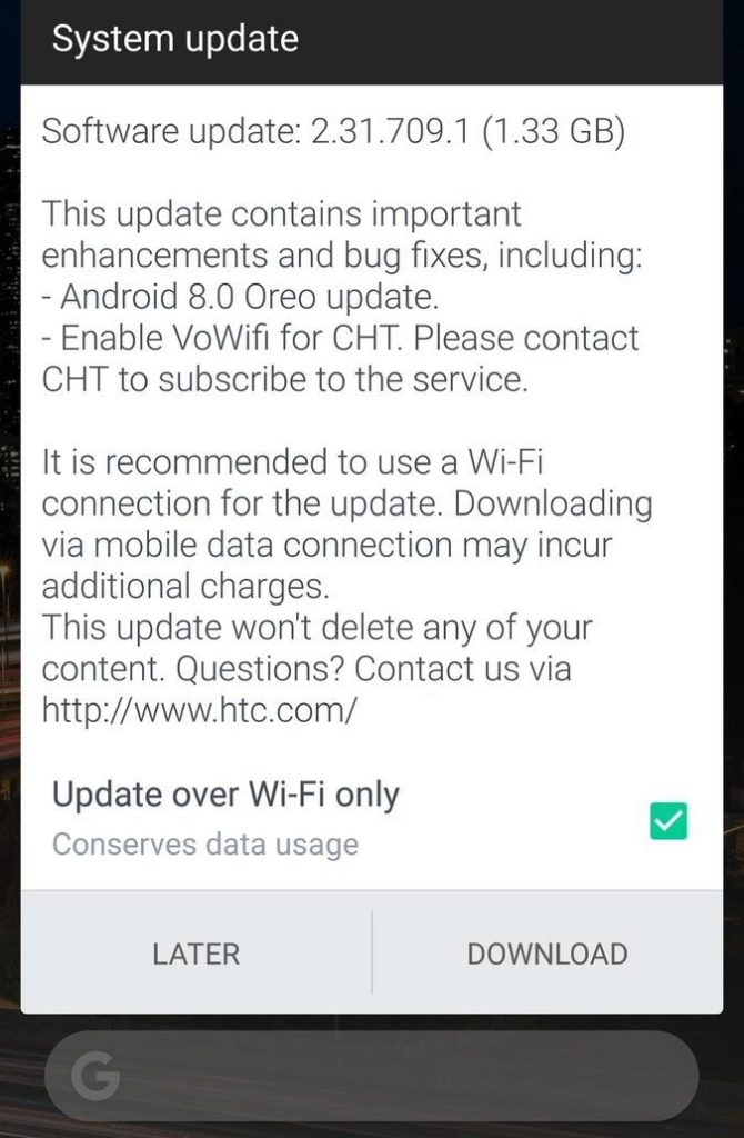 Android Oreo update for HTC U11