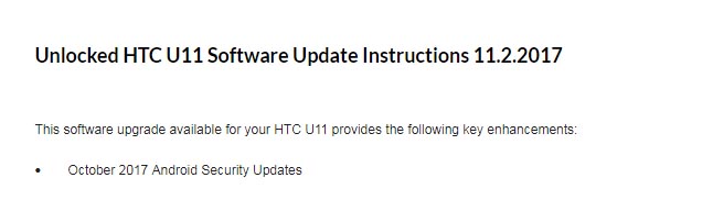 October Security Patch for HTC U11