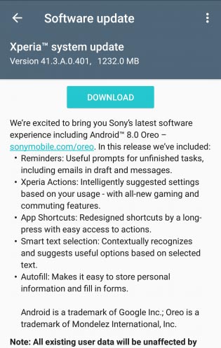 Android 8 Oreo for Xperia XZ/XZs