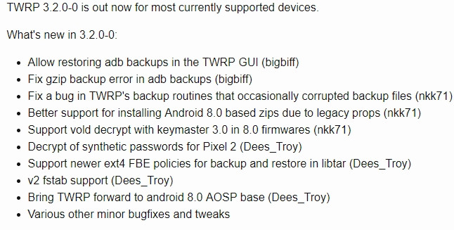 official TWRP 3.2.0-0 Released changelog