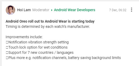 Oreo for Android Wear 2.0
