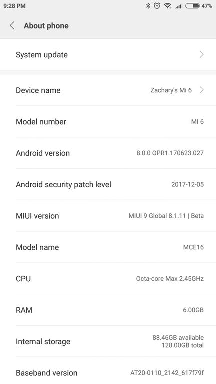 Xiaomi Mi 6 official Android 8.0 Oreo MIUI 9 update