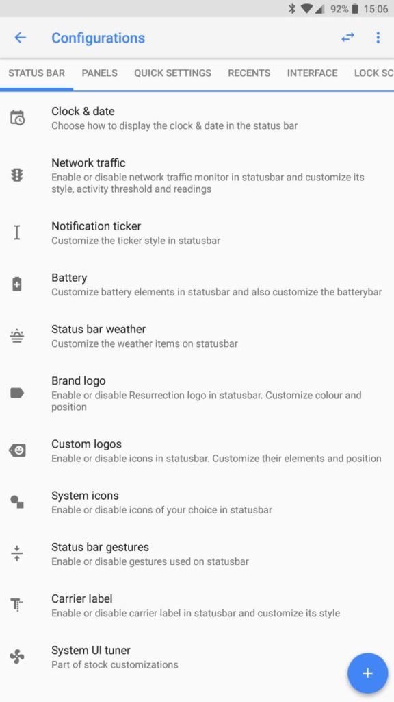 Resurrection Remix v6.0.0 settings screenshot