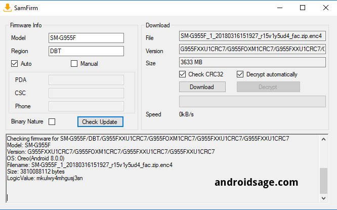 Download and Install Galaxy S8 (Plus) G955FXXU1CRC7 and G955FXXU1CRC7 Odin firmware