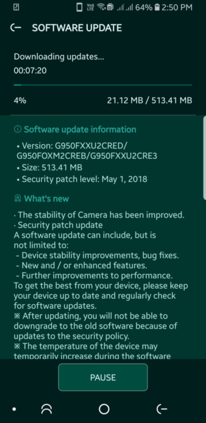 Samsung Galaxy S8 and S8 Plus May 2018 Security Patch Screenshot