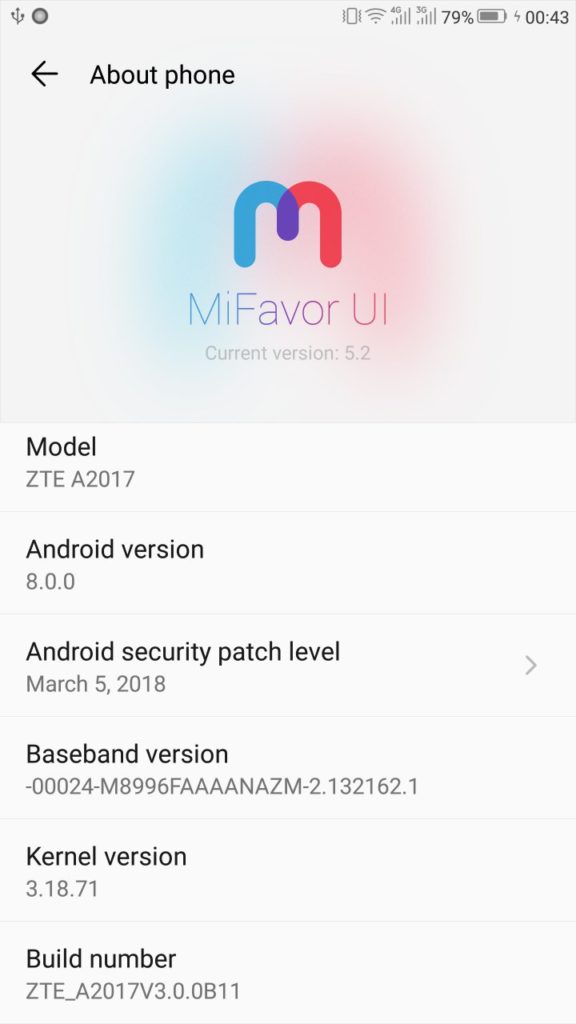 ZTE Azon 7 MiFavor 5.2 Android 8.0 Oreo ZTE_A2017V3.0.0B11