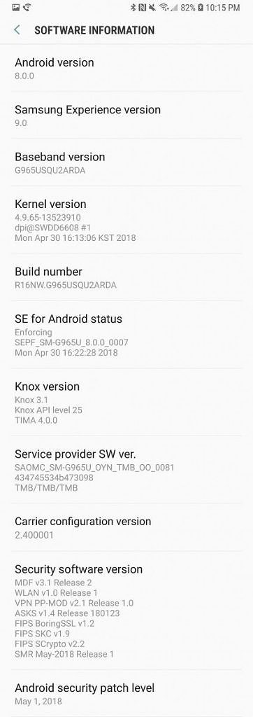 May security update on the Snapdragon Galaxy S9 or S9+