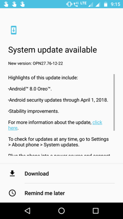 Moto Z Play Android 8.0 Oreo OTA update downloading April 2018 Security Patch