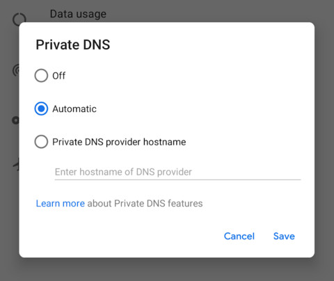 Private DNS over TLS Android P Beta 2