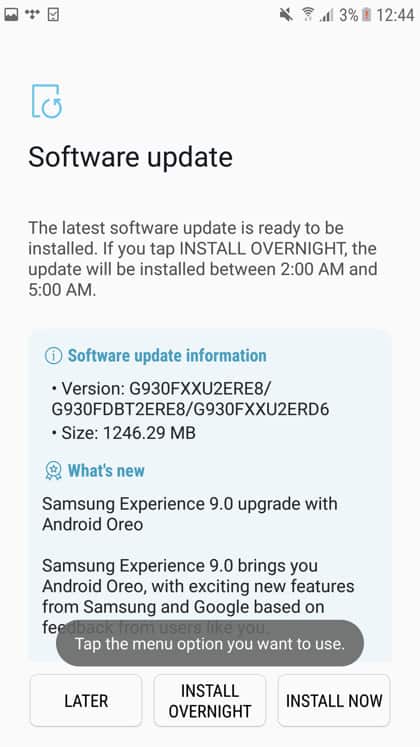 Samsung Galaxy S7 Edge Android 8.0 Oreo OTA update