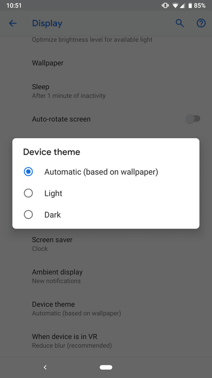 Android P Developer Preview 4 (Beta 3) Dark Theme