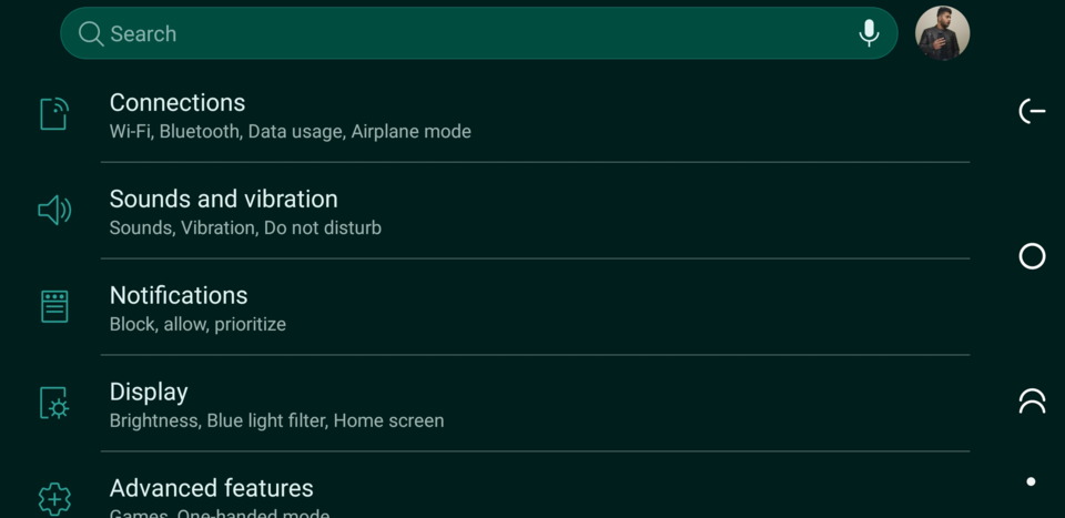 Samsung Experience Home Landscape mode Screenshot Settings