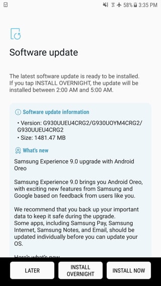 Unlocked Galaxy S7 and S7 Edge Oreo update changelog update log