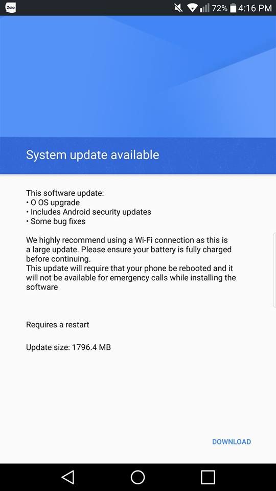 sprint lg v20 Android 8.0 Oreo update rolling out