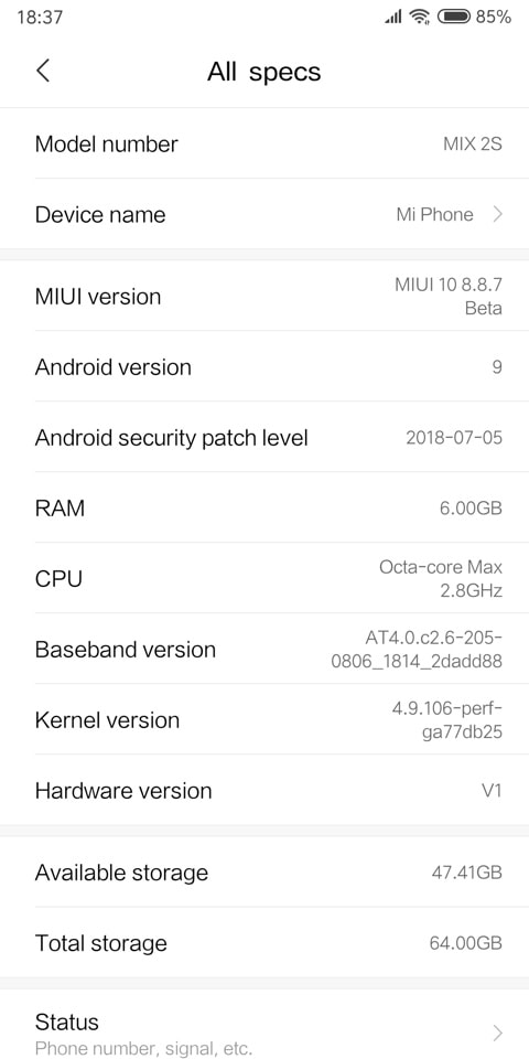 Download Xiaomi Mi Mix 2S Android 9 Pie ROM based on MIUI 10 screenshot