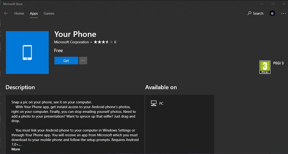 Microsoft Store Your Phone Widows 10 app download